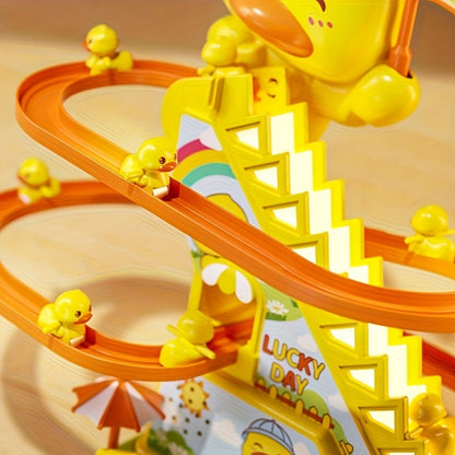 Electric Duck Climbing Stairs Toy with Music, 6 Ducklings Slide Loop Toy for Kids Ages 3 4 5 6, Fun Interactive Toy for Boys & Girls