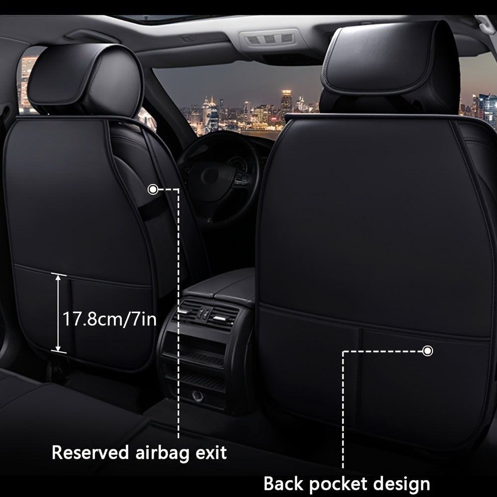 Car Seat Covers 5-Seat Faux Leather Set with Front Storage Pocket and Three Color Combinations
