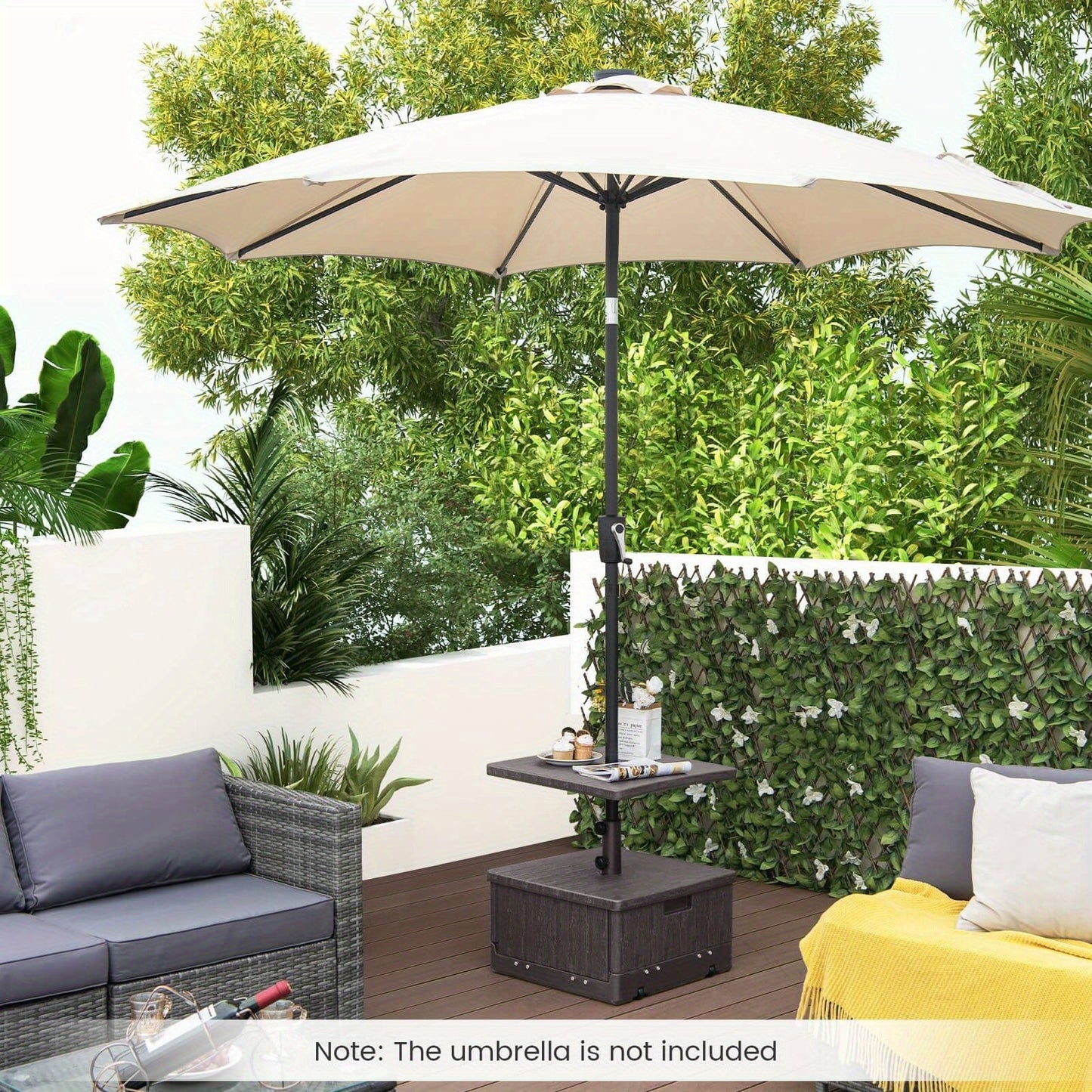 Patio Umbrella Base 3-in-1 Fillable with Table Tray & Planter Box Wheeled Stand Fits 1.5"/1.9" Poles for Garden, Patio and Yard Use