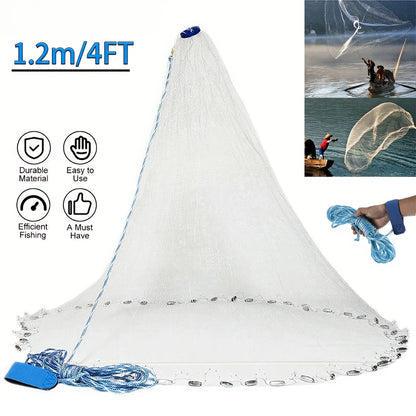 Fishing Cast Net 8FT 10FT with Real Zinc Sinker Weights, Nylon Monofilament Mesh 1.3cm, Heavy Duty Saltwater Bait Trap Net Easy Throw