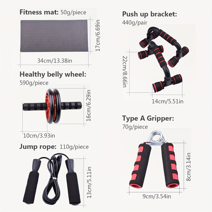 7-Piece Ab Workout Set – Push-Up Bars, Ab Wheel, Mini Mat, Resistance Band, Jump Rope & Hand Gripper – Core Training Kit for Men & Women
