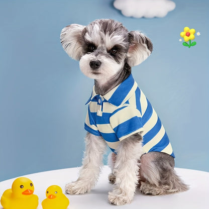 Five-Pack Striped Polo-Style Dog Shirts in Assorted Colors with Seven Size Choices from XS Through 4XL