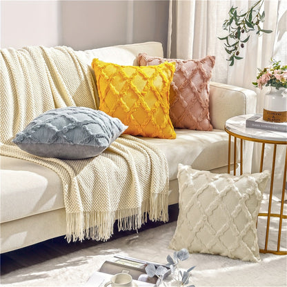 Decorative Pillow Covers 18x18 Set of 4 Boho Soft Plush Faux Wool Throw Pillow Cases with Zipper for Sofa Couch Bedroom Living Room