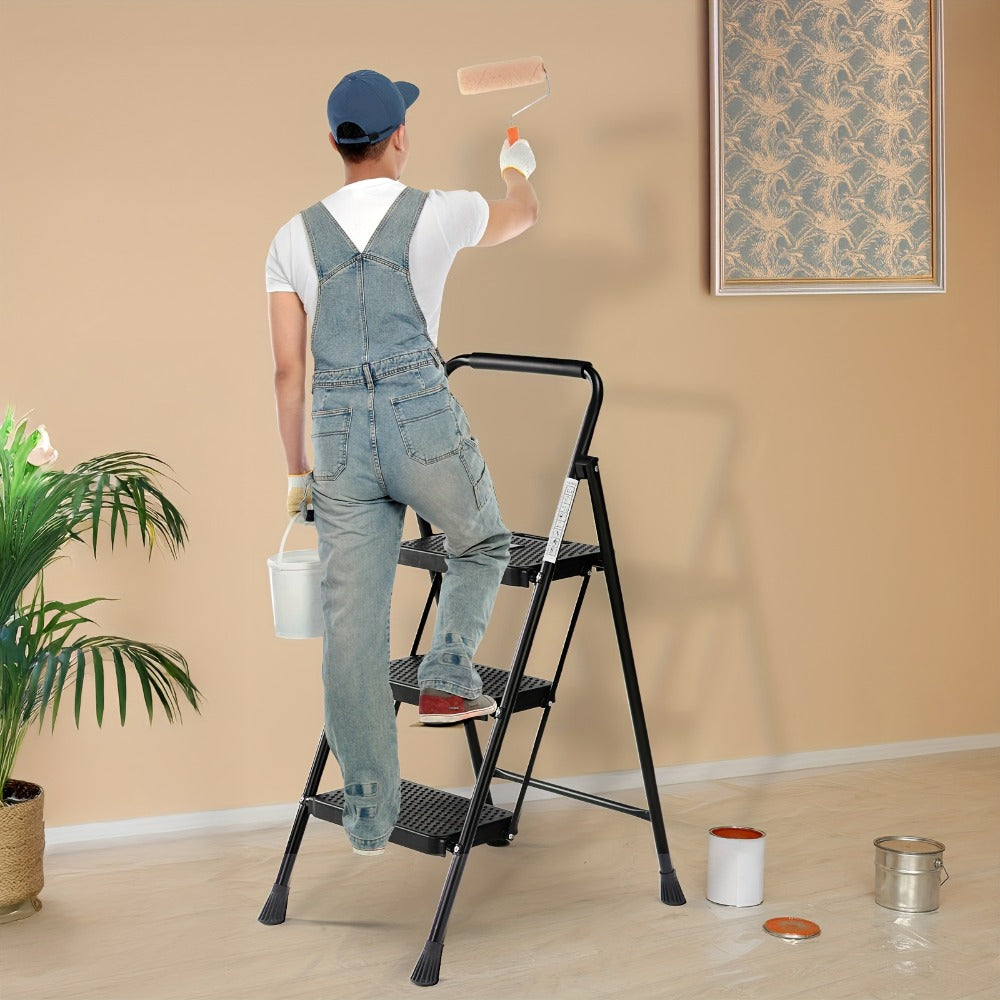 Folding Steel Step Stool with Storage Shelf & Wide Anti-Slip Pedal, 2/4-Step Sturdy Portable Step Ladder for Home
