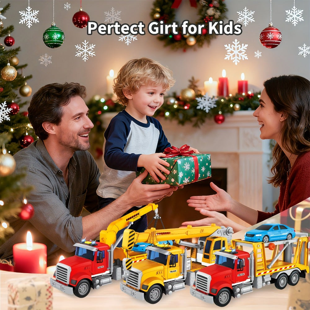 13-Inch Tow Truck Toy with Lights & Sounds, Friction Powered Transport Crane Truck for Boys Ages 3 4 5 6