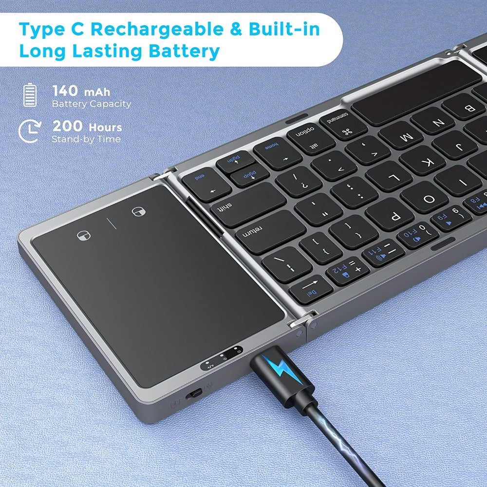 Tri-Fold Bluetooth Keyboard with Touchpad Rechargeable Portable Foldable Wireless Keyboard for an Everyday Personal Care Routine