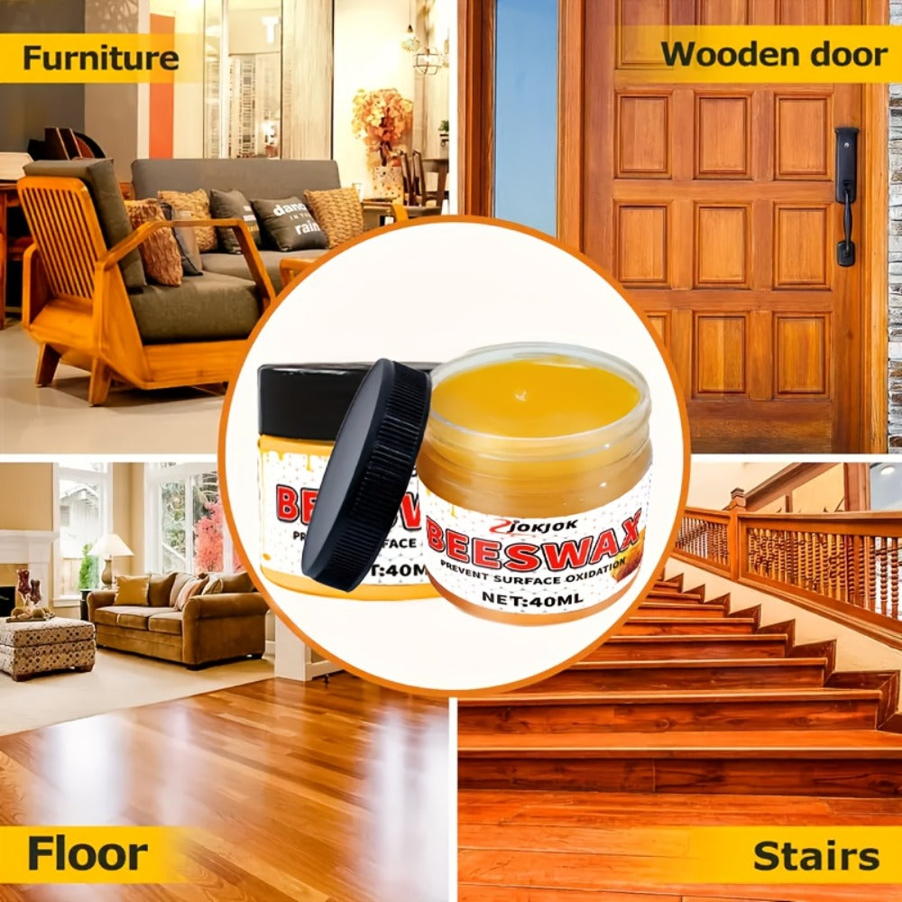Beeswax Wood Polish, Liquid Furniture Wax for Floors, Desks & Cabinets, Gloss, Multi-Surface Wood Restorer with Sponge