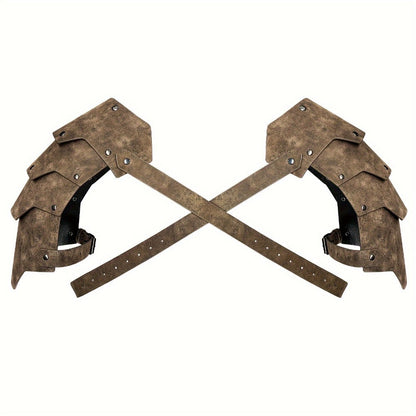Medieval Shoulder Armor Double Pauldron for Men & Women – Embossed PU Faux Leather Warrior Pauldrons for Halloween LARP Cosplay Renaissance