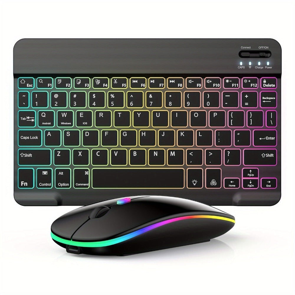 Wireless RGB Backlit Gaming Keyboard and Mouse Combo with Mouse Pad, 10-Inch Portable Keyboard Mouse Set for PC iOS Android Tablets