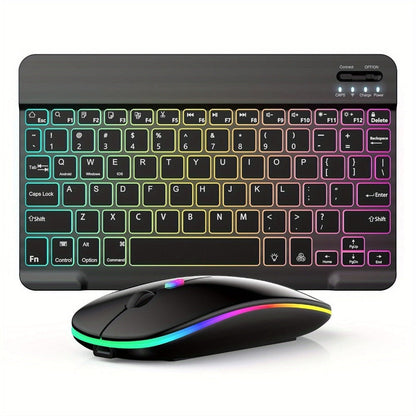 Wireless RGB Backlit Gaming Keyboard and Mouse Combo with Mouse Pad, 10-Inch Portable Keyboard Mouse Set for PC iOS Android Tablets