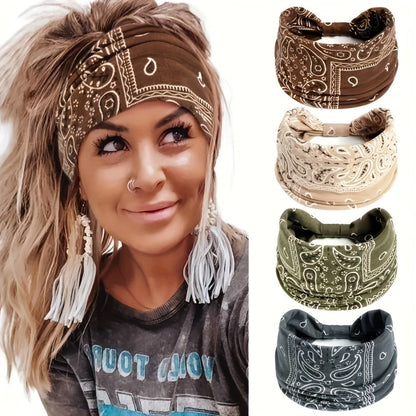 Floral Turban Headbands for Women 8 Pack Non-Slip Elastic Boho Knotted Wide Hair Wrap for Sports Yoga Running Workout Sweatband Moisture