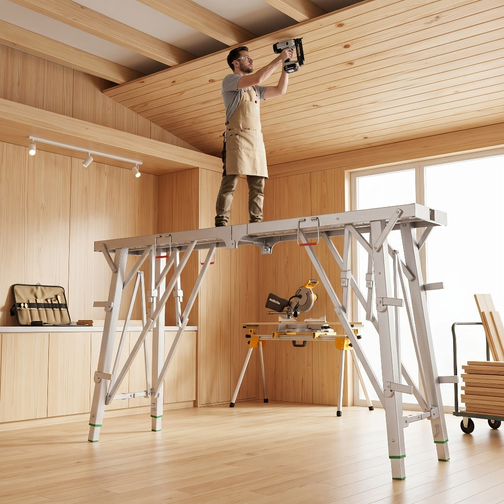 Folding Work Platform Scaffold Portable Adjustable Height Ladder Stool for Entryways, Bedrooms and Living Spaces