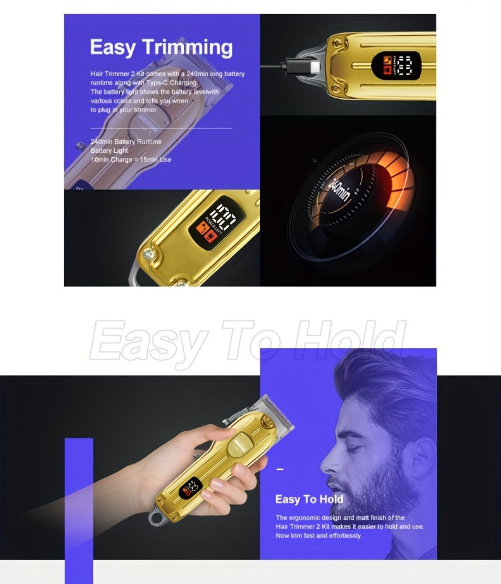 Hair Clipper WEEME 819 Gold or Silver Two-Tool Set with LCD Displays, USB Charging and Eight Guide Combs