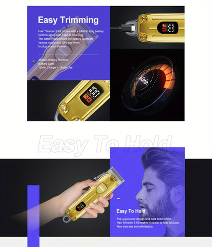 Hair Clipper WEEME 819 Gold or Silver Two-Tool Set with LCD Displays, USB Charging and Eight Guide Combs
