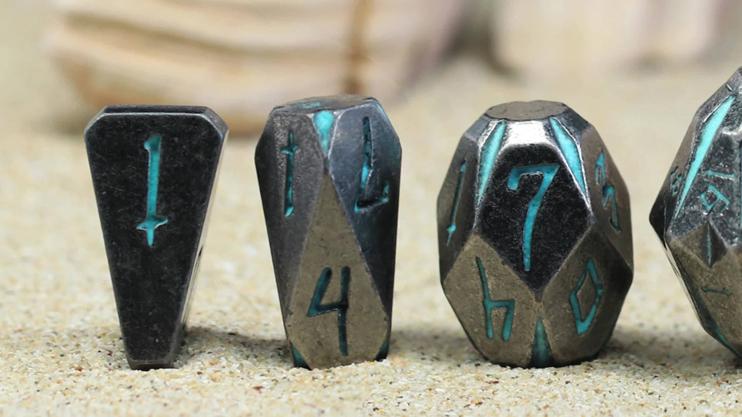 Metal DnD Dice Set 7pcs Glow in the Dark, Stonehenge Zinc Alloy Polyhedral Dice with Display Box
