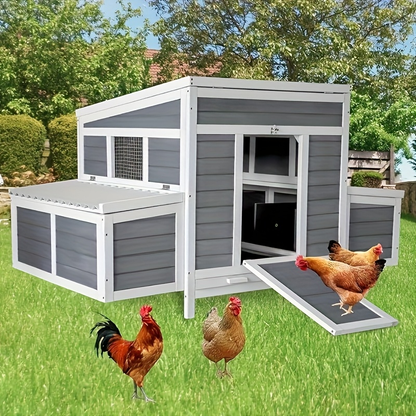 Wooden Chicken Coop with 2 Large Nesting Boxes for 4-6 Chickens, 59" Outdoor Hen House with PVC Roof