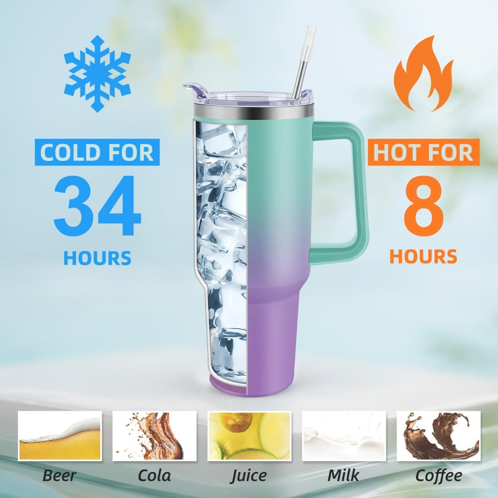 Insulated Tumbler 40 Oz with Carry Bag & Handle – Stainless Steel Thermos with Straw & Spout Lid – Ice Compatible Gym Water Bottle & Travel