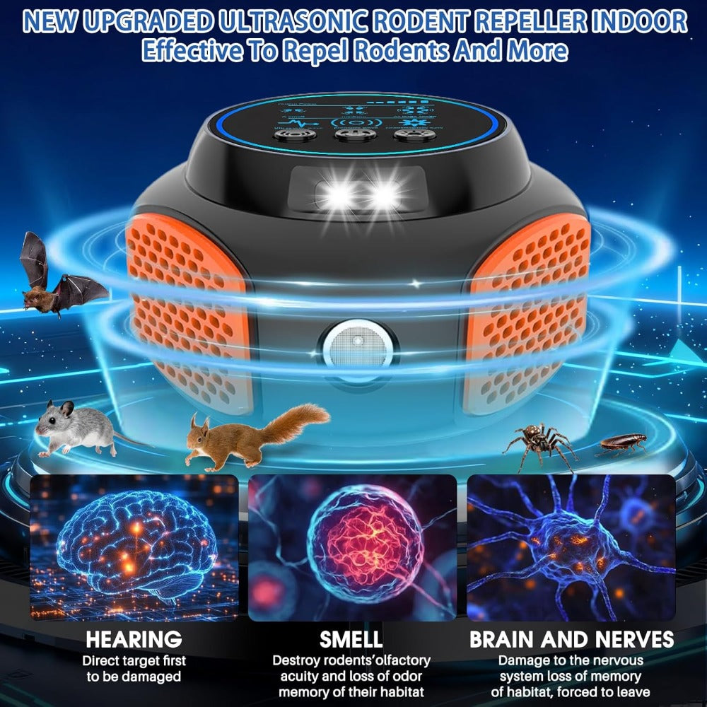 360° Ultrasonic Pest Repeller Indoor Plug-In Mouse Rat with LED Strobe Light & Ultrasound Speaker for Garden, Yard and Pest Management