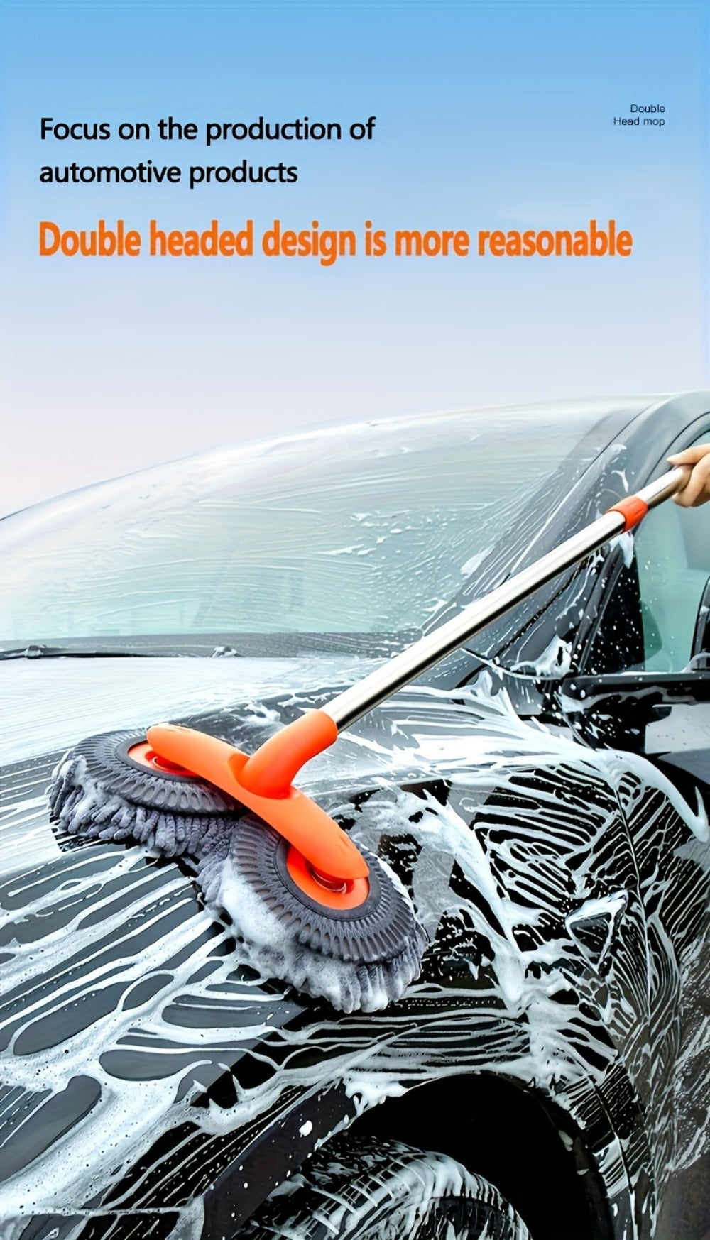 Car Wash Mop with Three-Stage Extension Handle, Rotating Microfiber Head and Replacement Head Option