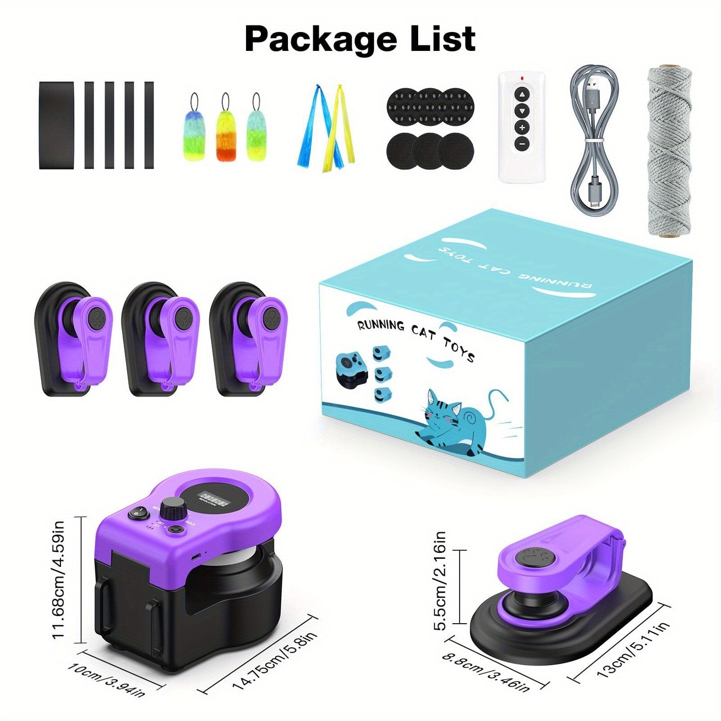 Interactive Cat Toy Auto & Remote Control – Electric Feather Mouse Lure Coursing Machine with DIY Track, Mouse Sounds, Auto Timer