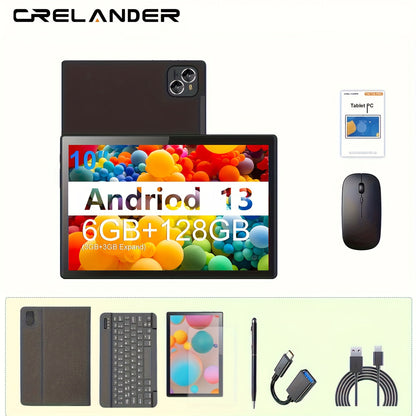 CRELANDER Android Tablet 10.1 Inch 2-in-1 with Keyboard & Mouse, 6GB RAM 128GB ROM, HD IPS Display