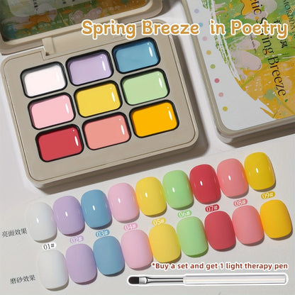 Gel Nail Polish MORDDA 9-Color Spring Breeze Set with Included LED Curing Pen for Home Nail Art