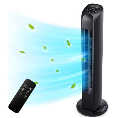 Tower Fan 31 Inch Bladeless, 80° Oscillating Standing Fan with Remote Control, 7.5H Timer & 3-Speed Settings
