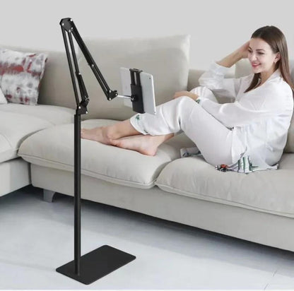 Floor Stand Phone Tablet Holder 68.9 Inch Flexible Gooseneck Lazy Bracket with 360° Rotating Head Foldable Adjustable Arm for Bed Sofa Desk