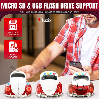 Fuzix WS-1958 Vintage Car Bluetooth Speaker with LED Headlights & Taillights | Retro Wireless Stereo, FM Radio, AUX/USB/TF, Built-in Mic