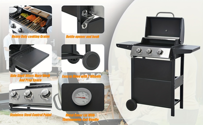 Propane Gas Grill Stainless Steel 3 & 4 Burner Outdoor BBQ Grill with Side Burner, Grill Cover & 344 Sq In Cooking Surface