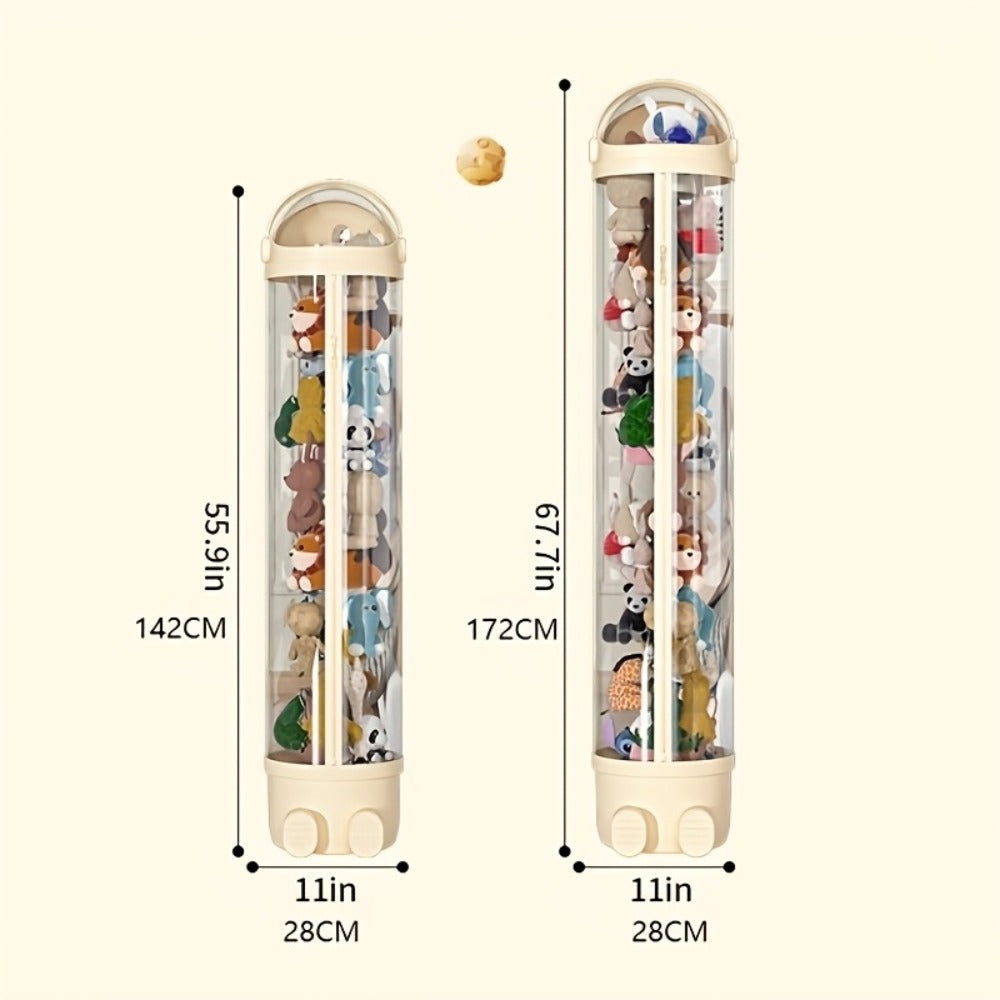 Stuffed Animal Storage Bin Transparent Cylindrical with Zipper, Large Plush Toy Organizer for Kids Bedroom Living Room