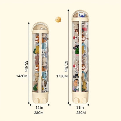 Stuffed Animal Storage Bin Transparent Cylindrical with Zipper, Large Plush Toy Organizer for Kids Bedroom Living Room