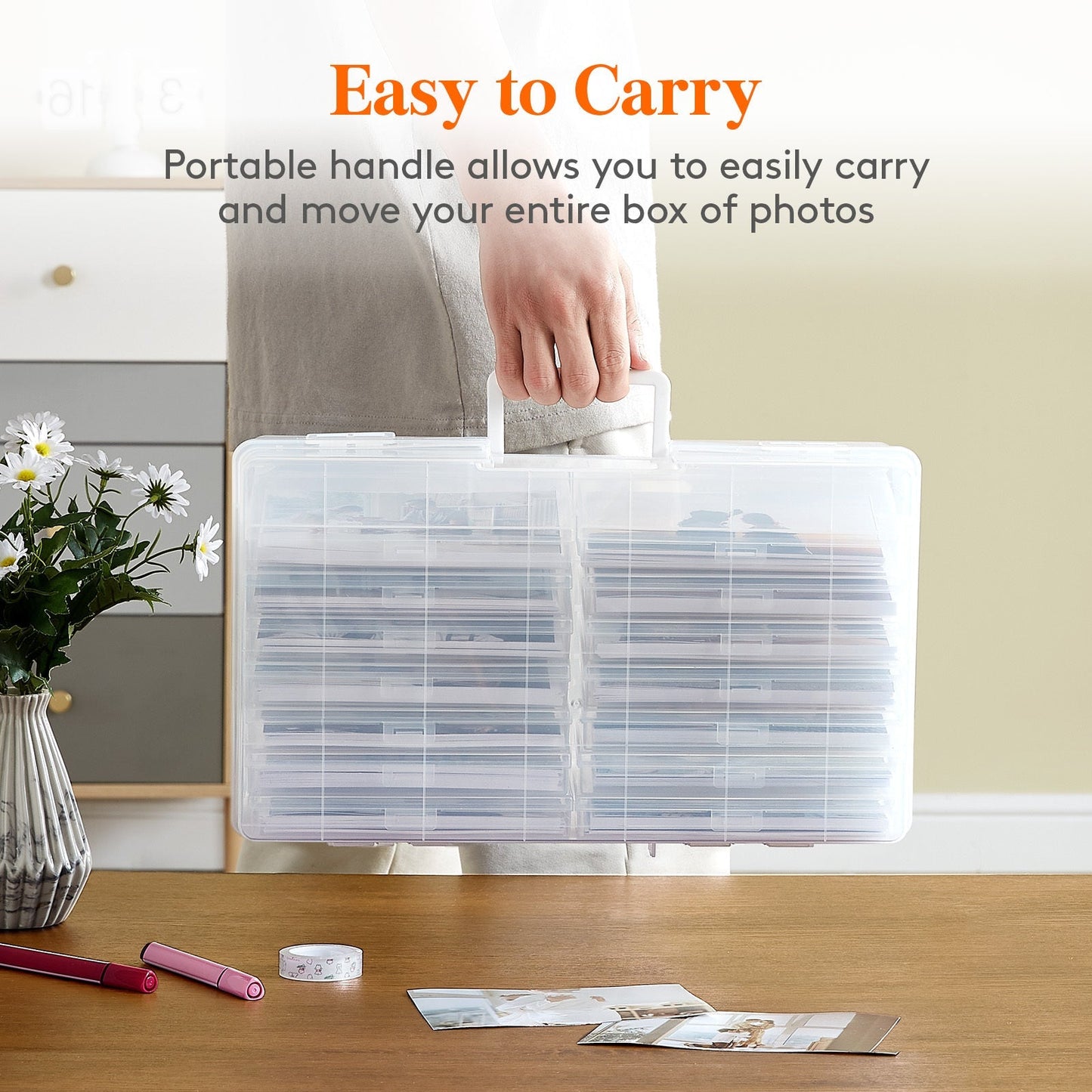 4x6 Photo Storage Box with 14 Inner Photo Keeper Cases Holds 1400 Photos Clear Plastic Photo Organizer with Lids Label Stickers BPA-Free