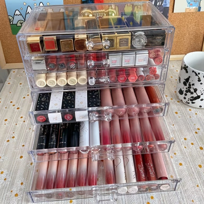 Clear Acrylic Makeup Organizer 5-Tier with Drawers Dustproof Cosmetic Storage for Lipstick Foundation Brushes Skincare