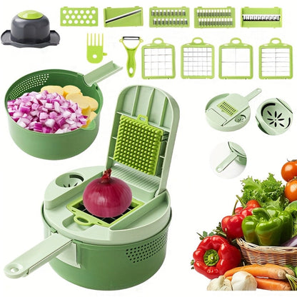 Vegetable Chopper 16-in-1 Manual Food Processor with Container, Onion Dicer, Potato Slicer, Garlic Mincer