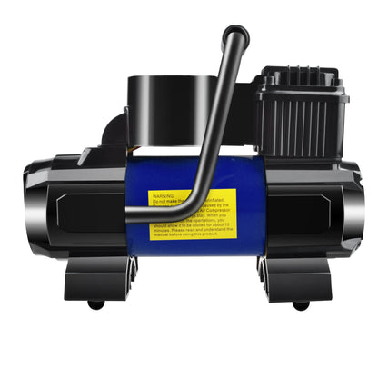150 PSI 12V Tire Inflator with Analog Pressure Gauge, Carry Bag, Hose Accessories and Yellow or Blue Housing