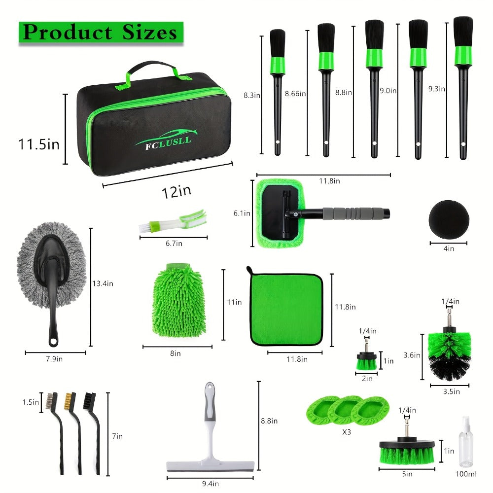 Car Cleaning Kit with Portable Vacuum Cleaner – 17/24/29/32/35pcs Interior Detailing Set with Windshield Cleaner