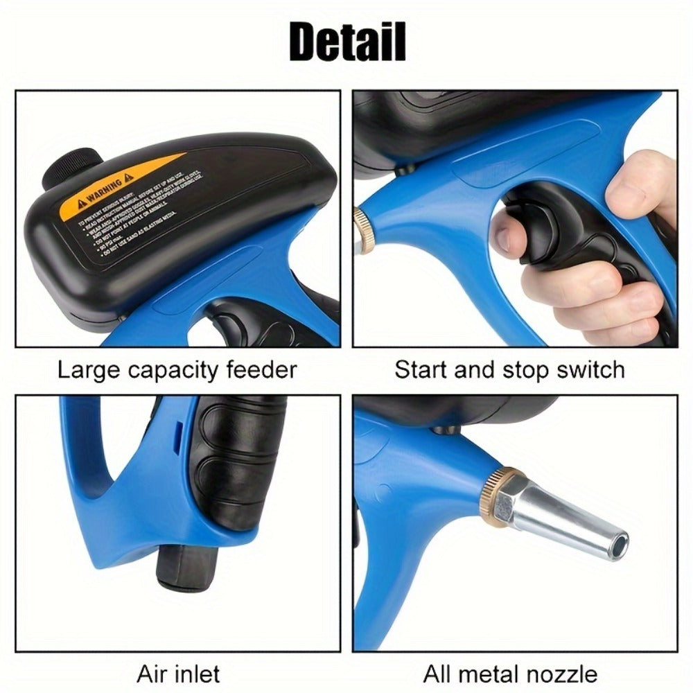 Sandblaster Gun for Air Compressor Pneumatic Abrasive Blasting, 90 PSI Max, 500ml Tank, Small Nozzle