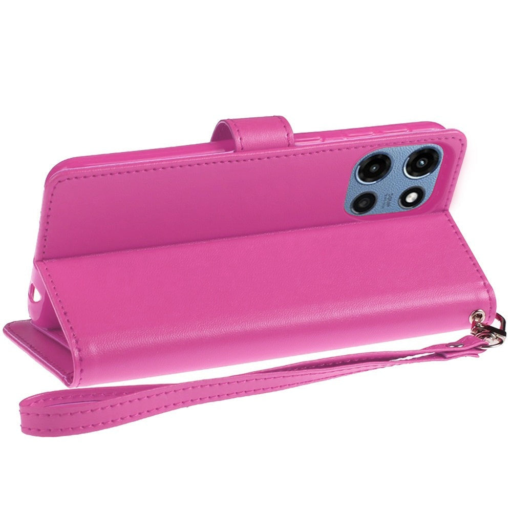 Moto G 5G 2025 Wallet Case PU Leather Folio with 5 Card Slots Cash Pocket Magnetic Closure Kickstand for Motorola Moto G 5G 2025