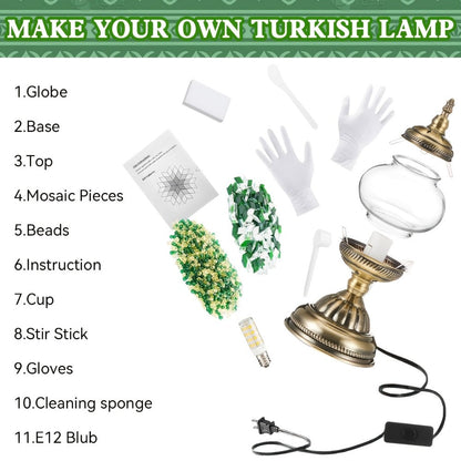Moroccan Table Lamp Handmade DIY Turkish Lamp Dimmable Glass Metal Brass Bohemian Bedside for Entryways, Bedrooms and Living Spaces
