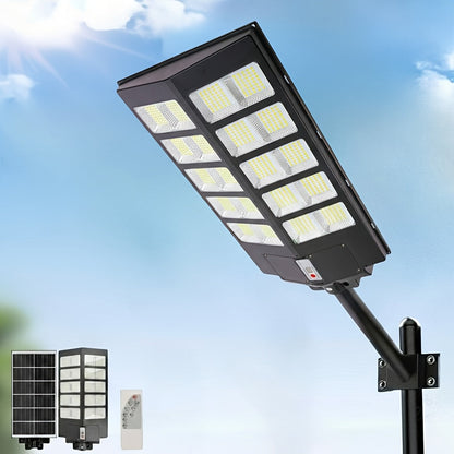 Solar Street Lights Outdoor 800 LED with Motion Sensor, 6500K Dusk to Dawn Flood Light, Remote Control