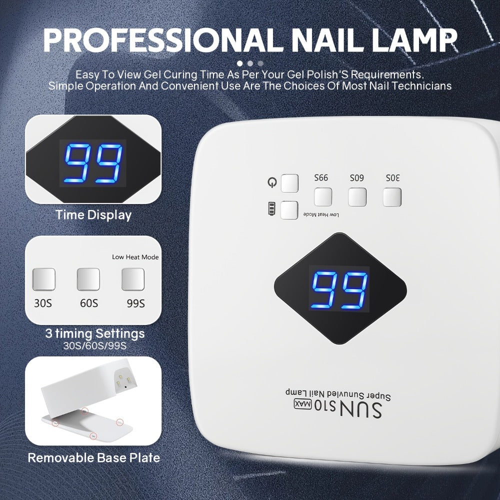 Rechargeable UV LED Nail Lamp 30 Beads, Professional Gel Nail Curing Light Cordless with 3 Timer Settings