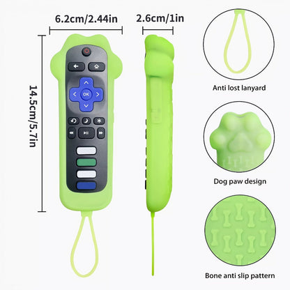 Dog Paw Silicone Remote Control Case Glow in the Dark – Cute Luminous Green Protective Cover for TCL Hisense Roku Remote
