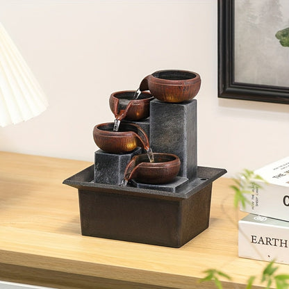 Desktop Water Fountain with LED Lights USB Powered Indoor Tabletop Waterfall Fountain for Entryways, Bedrooms and Living Spaces