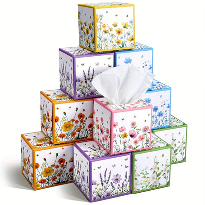 Facial Tissues Cube Box 12 Pack 3-Ply 600 Sheets Soft Bulk Tissue Boxes Flower Design for Bedroom Car Office Desk Spring Summer Home Decor