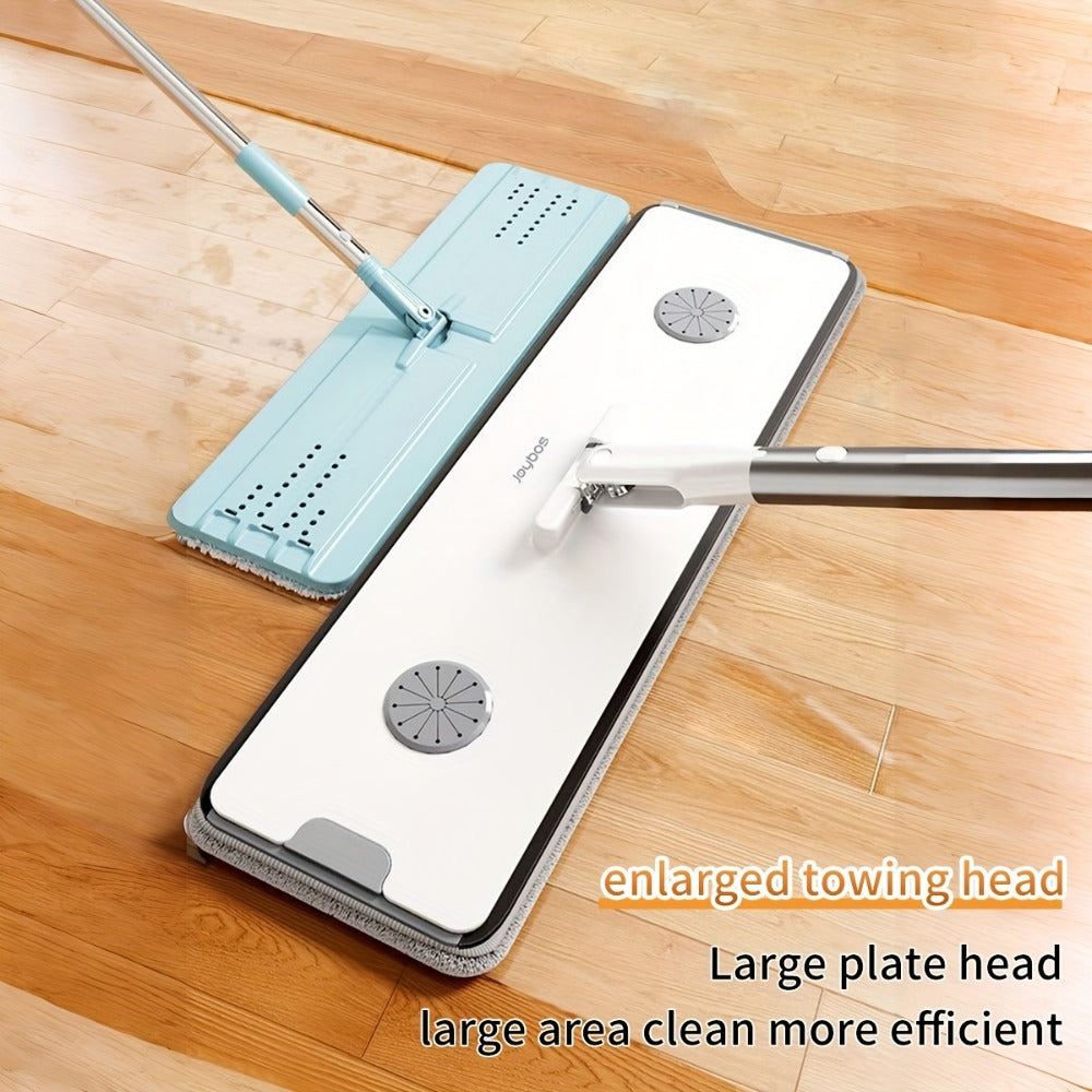 Flat Mop and Bucket Set with Metal Rod 360 Degree Swivel Head Reusable Microfiber Pads for Entryways, Bedrooms and Living Spaces