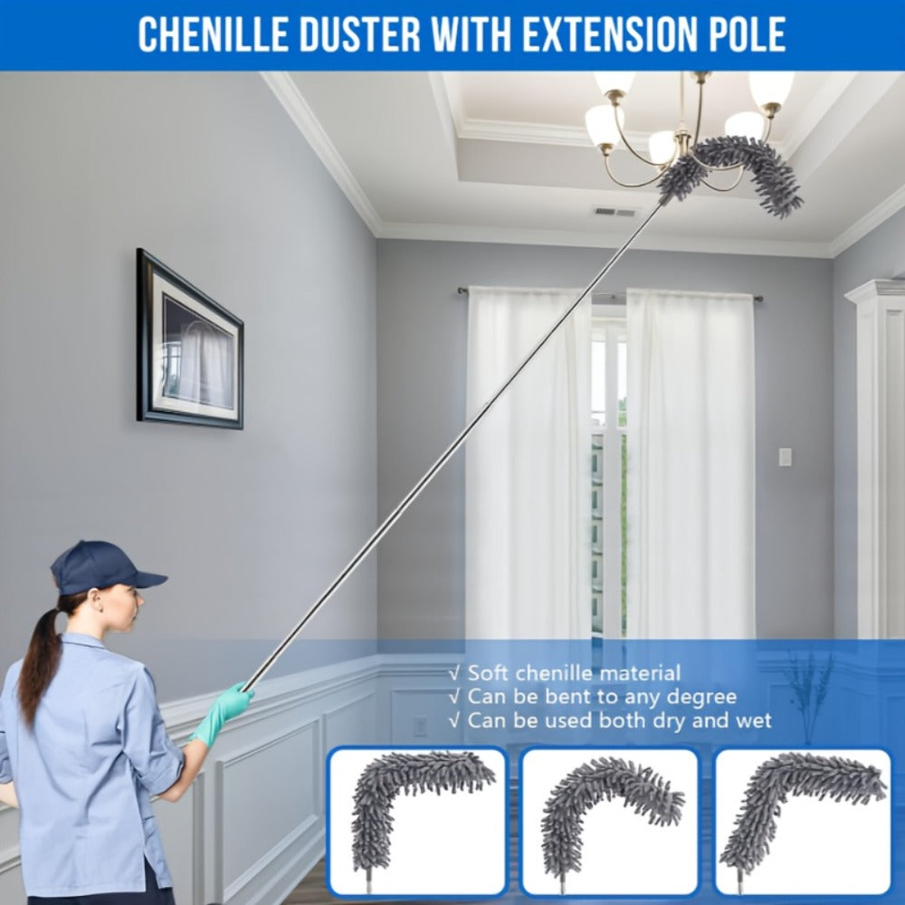 Microfiber Duster Kit with 100 Inch Extension Pole Extendable Bendable Feather Duster for Entryways, Bedrooms and Living Spaces