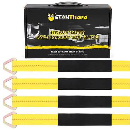 Axle Tie Down Straps 2" x 36" – Heavy Duty Car Tow Straps with D-Rings & Protective Covers for Car, Truck