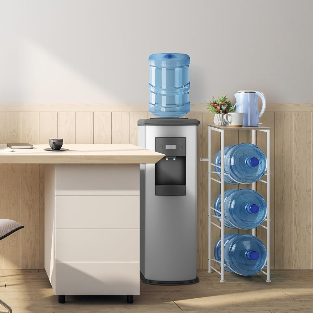 5-Gallon Water Jug Holder 3-Tier, Water Bottle Rack Organizer with Top Shelf & Adjustable Legs for Kitchen