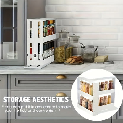 Rotating Spice Rack 2-Tier Turntable – Large Capacity Pull-Out Kitchen Organizer for Countertop & Cabinet